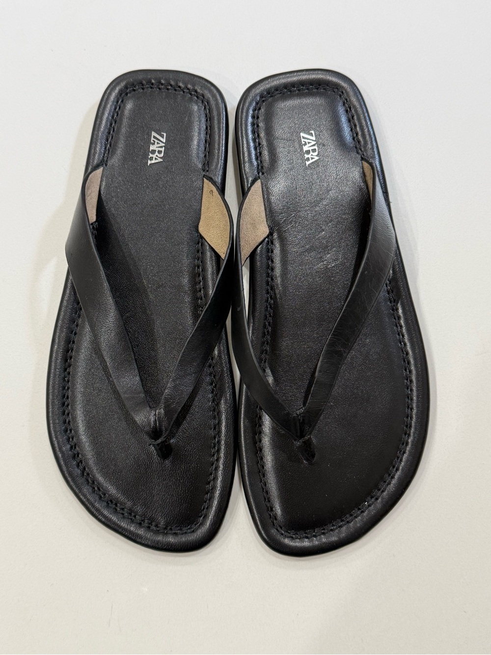 Zara Black Leather Thong Sandals - Picture 2 of 10